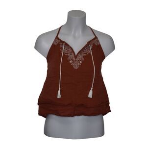 Abercrombie and Fitch Halter Tank Burnt Orange Boho Embroidery Womens XS